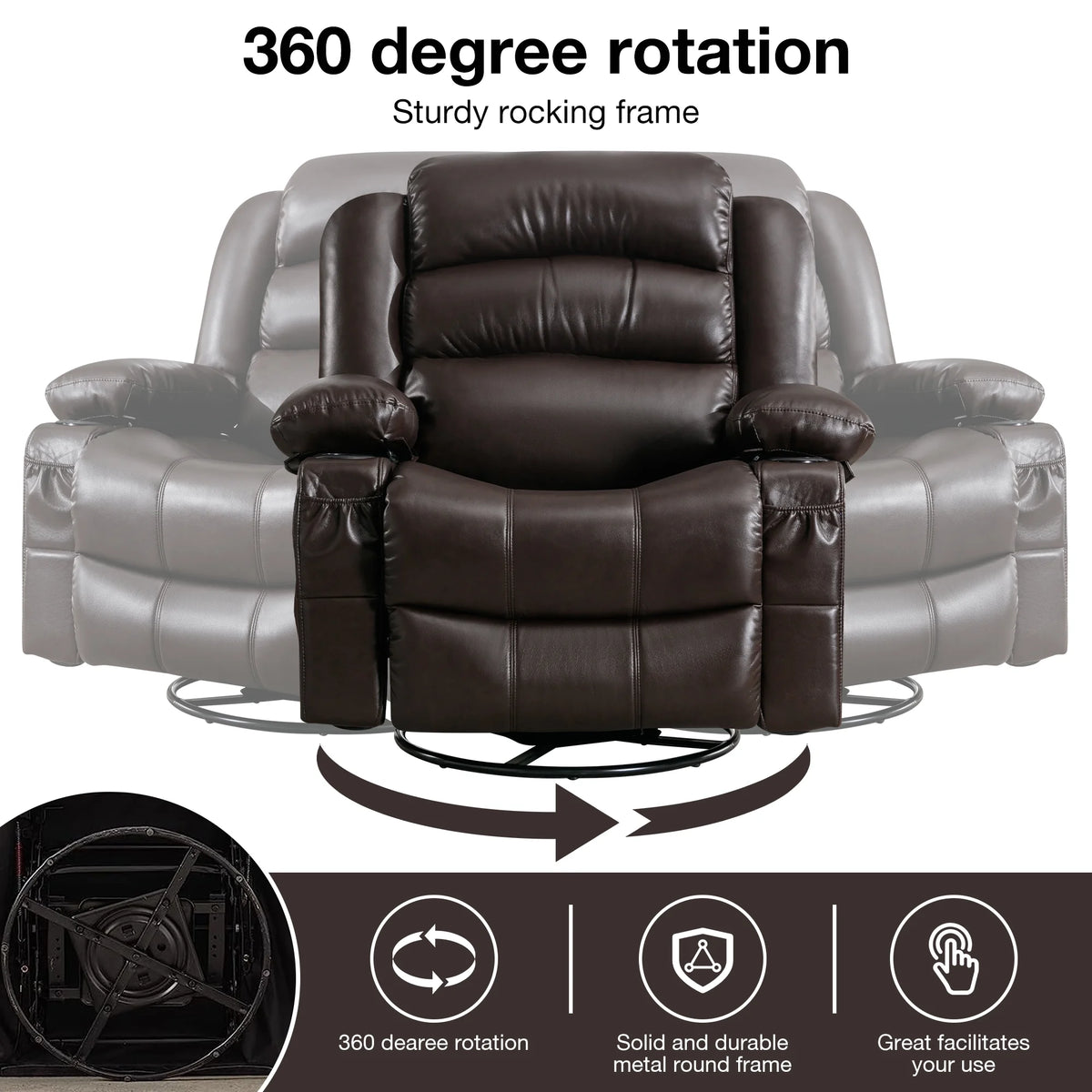 Brown Ergonomic Swivel Rocker Recliner Chair with Vibration Massage and Heat L81480
