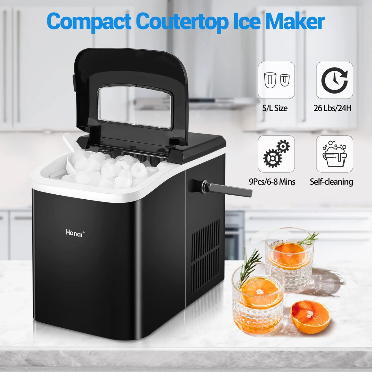 Portable Countertop Ice Maker with Ice Scoop and Basket T270608