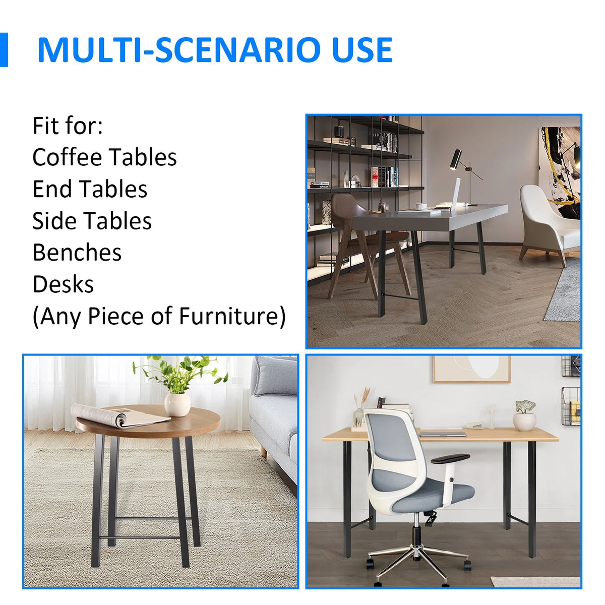 28"H×20"W Metal Table Legs Set of 2 Black K7556