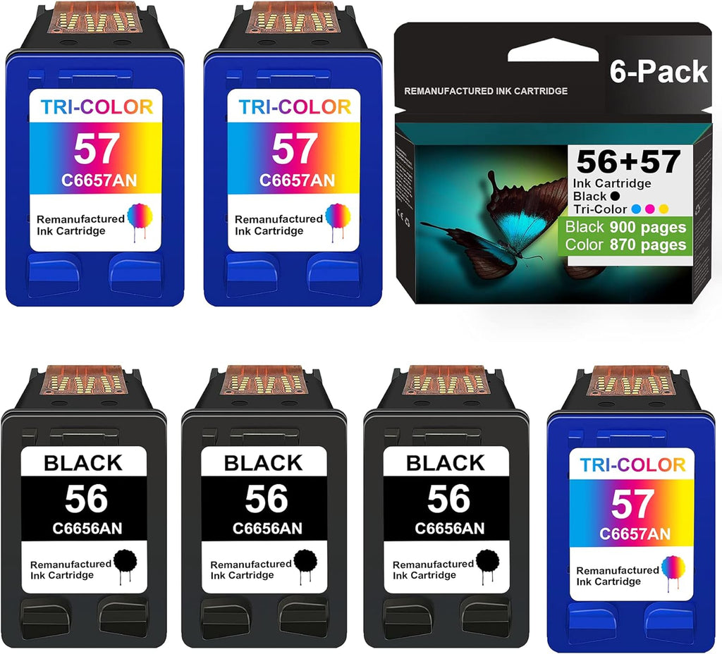 6 Pack Remanufactured Ink Cartridge Replacement (3 Black + 3 Tri-Color) B34752