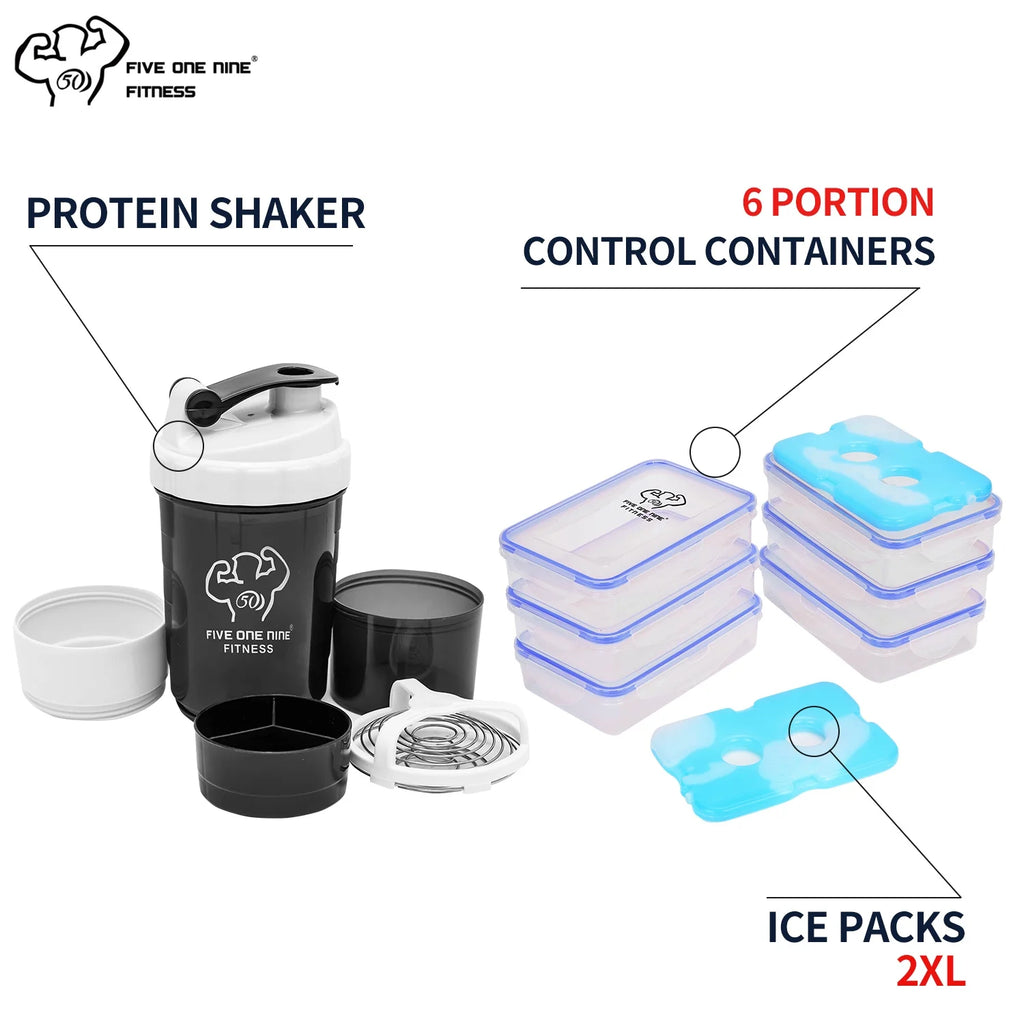 Insulated Meal Prep Backpack with 3 Meal Containers, 2 Ice Packs and Protein Shaker, Black M5234