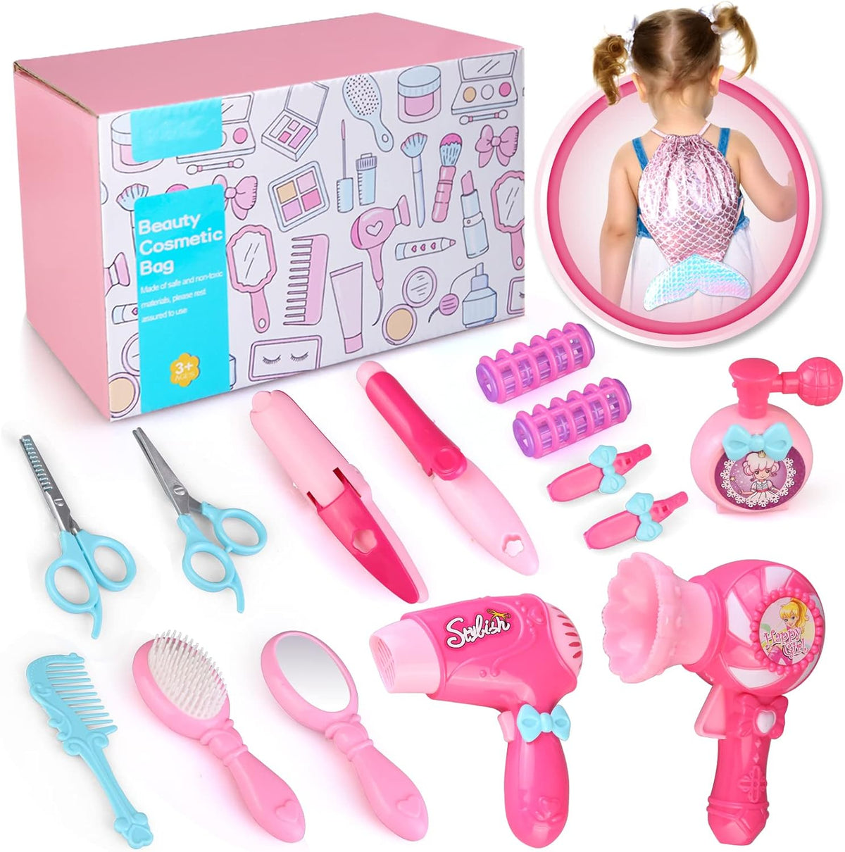Kids Hair Salon Toy Set with Hair Dryer Hair Curler and Beauty Accessories R3643