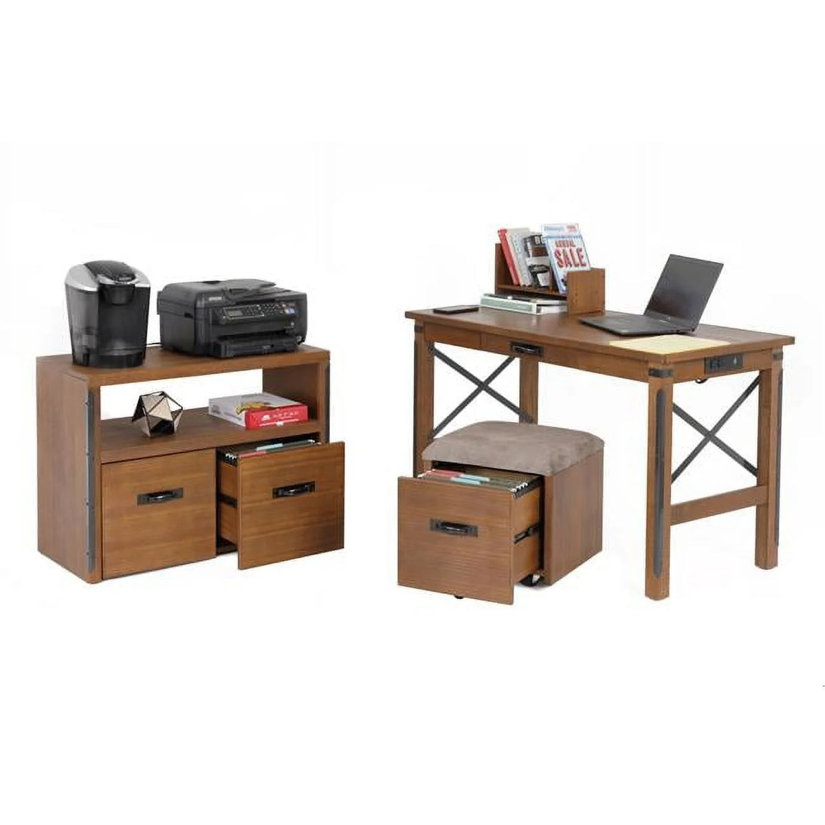 30 x 47.5 x 47.5 in Desk with USB Ports, File Cabinet and Machine Stand W5890