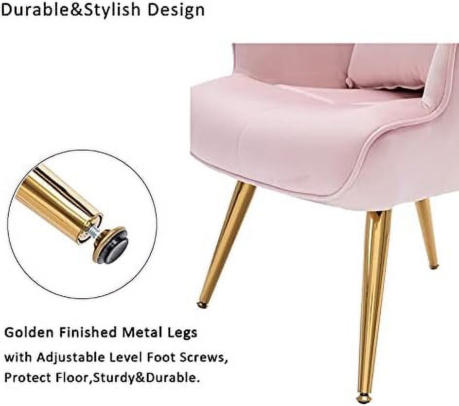 Velvet Buttoned Accent Arm Lounge Chair with Golden Plated Metal Legs & Pillow High Wingback Chair T9082