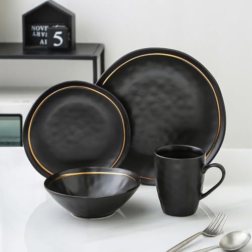 Black Porcelain Dinnerware Set, 16-Piece, Service For 4 D47531
