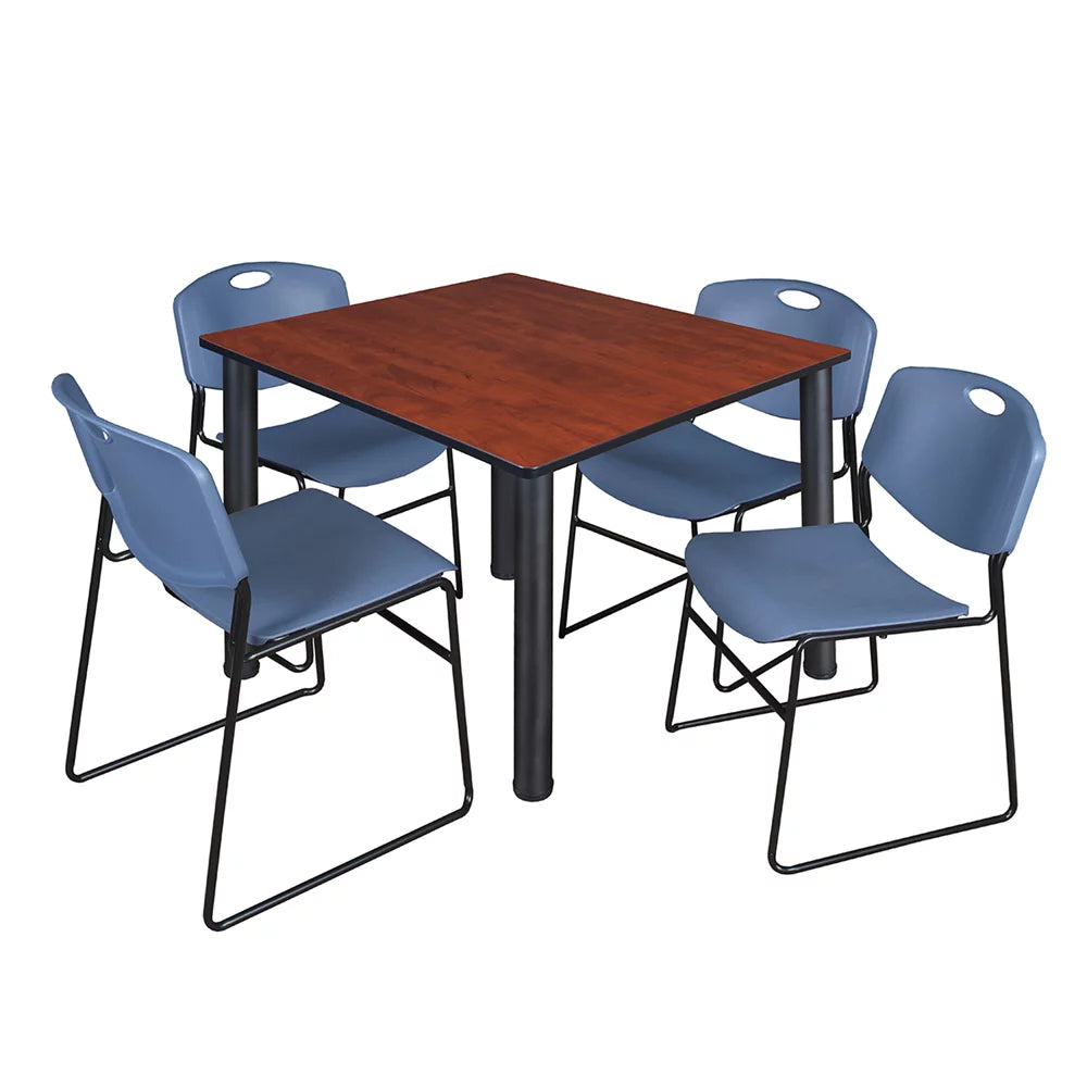 48" Square Breakroom Table & 4 Stack Chairs W70245