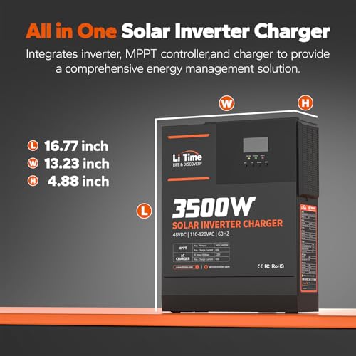 3500W Pure Sine Wave Solar Inverter Charger, 48V DC to 120V AC, Built in 80A MPPT Charge Controller E80331