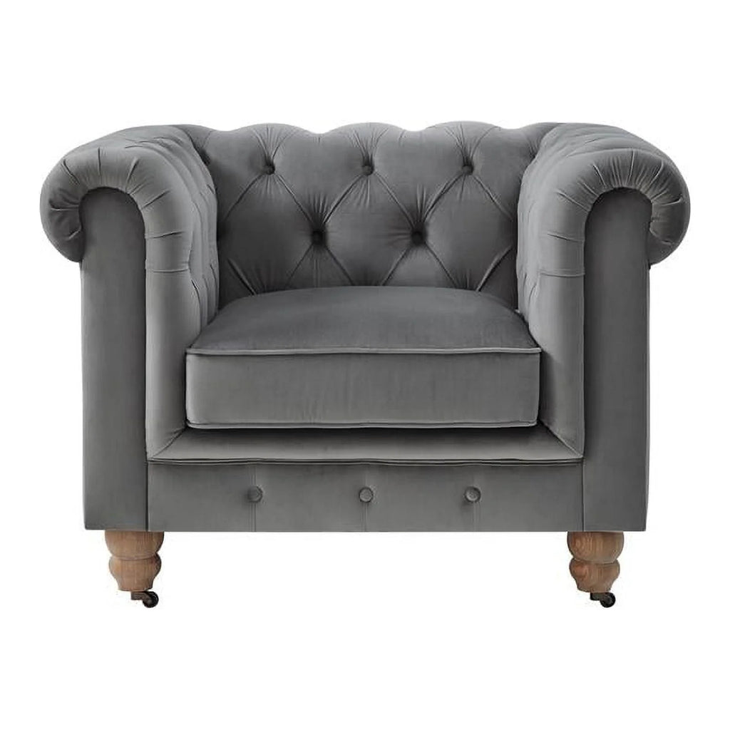Dark Gray Velvet Button Tufted Club Chair D8360