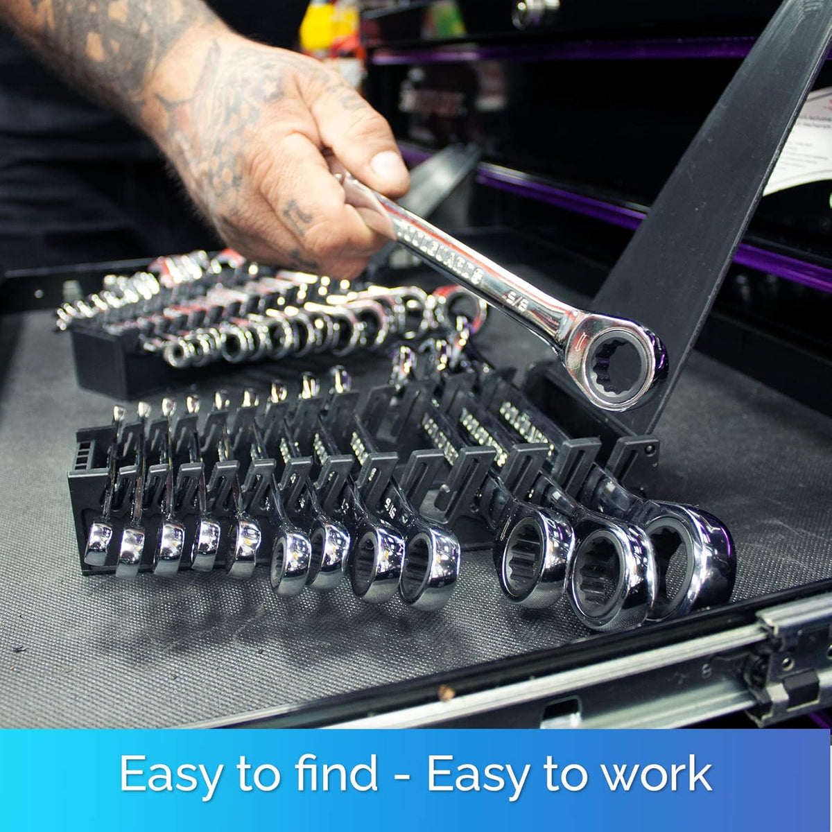 13 Pieces Slim Profile Ratcheting Wrench with Rack Organizer B188
