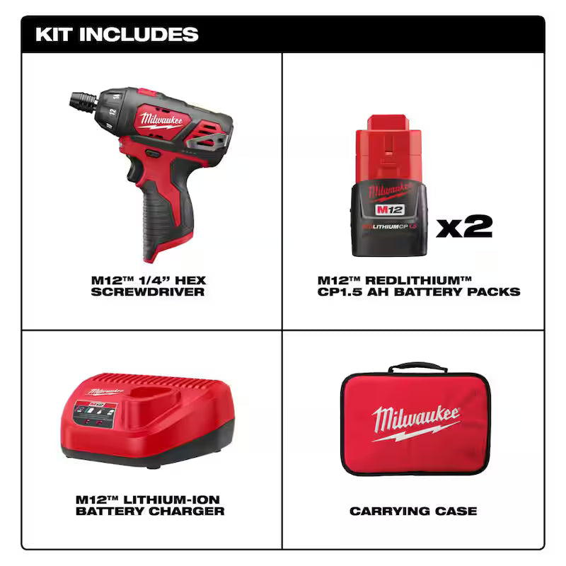 12V Cordless 1/4 in. Hex Screwdriver Kit with Two 1.5Ah Batteries E4755