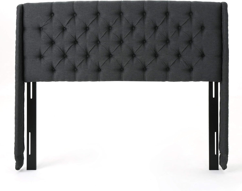 Queen Dark Gray Black Tufted Fabric Headboard B7169