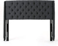 Queen Dark Gray Black Tufted Fabric Headboard B7169