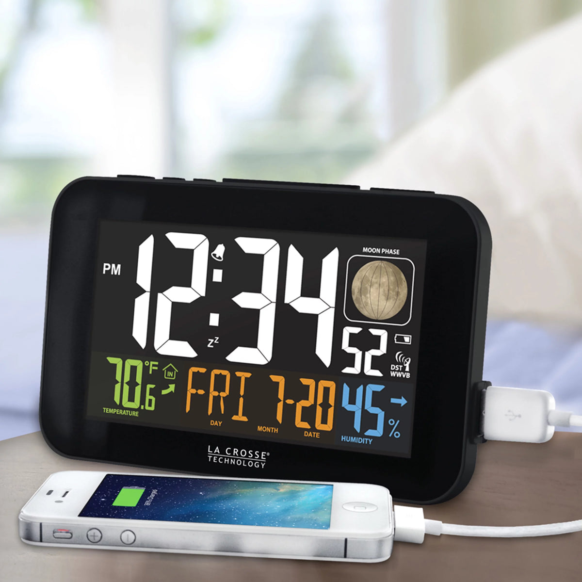 Black Atomic Alarm Clock with USB Charging Port B69196