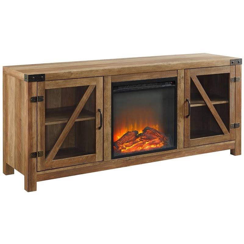 58x22 Glass Barn Door Fireplace TV Stand I844