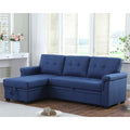 Blue Linen Reversible Sleeper Sectional Sofa with Storage Chaise A3635