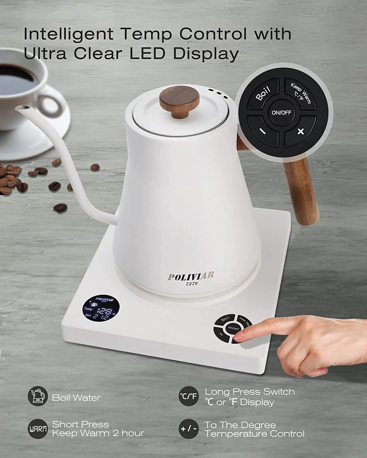 1200W Electric Gooseneck Kettle with Wood Handle N42166