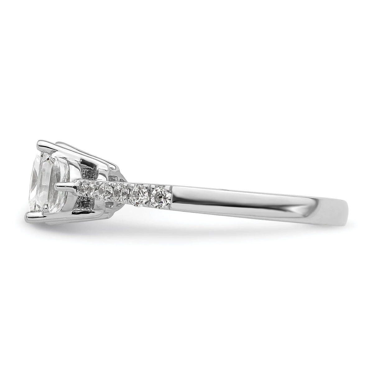 14k White Gold 3 Stone Half Moon/Princess Cut CZ Ring R377