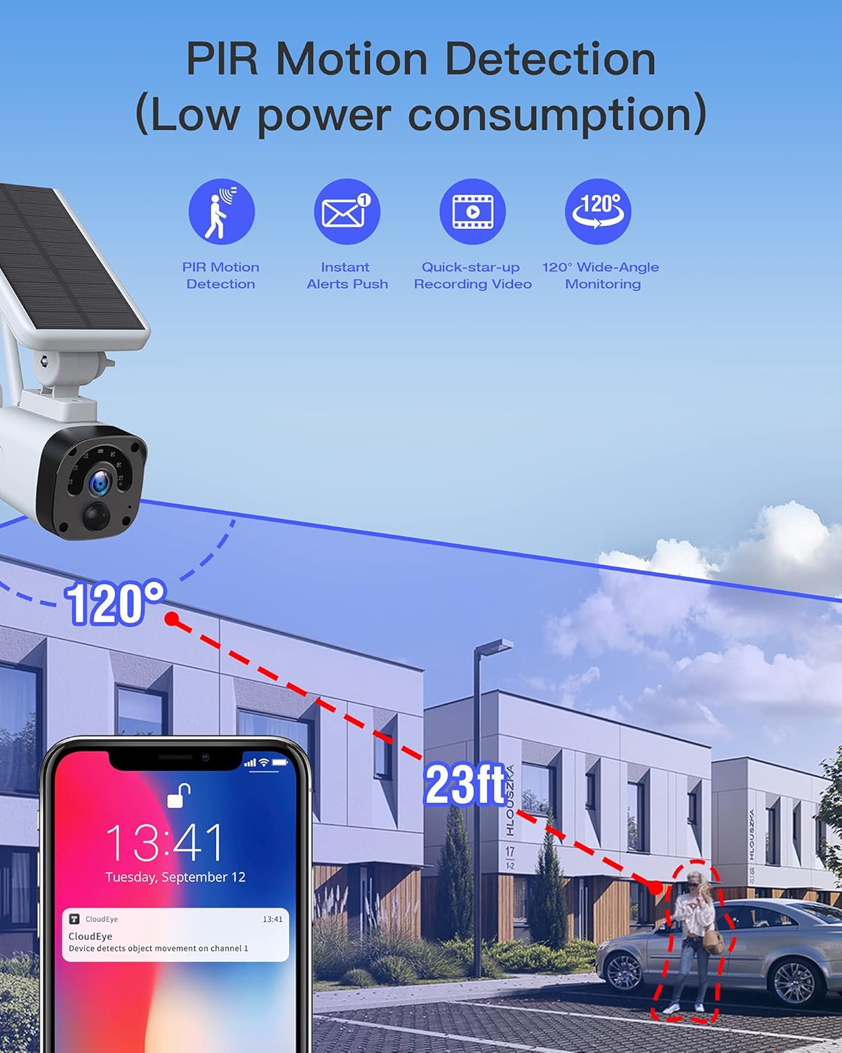 Wireless Solar Security Camera System with Base Station and 4 Cameras, 1080P Night Vision, IP65 Waterproof Z1691