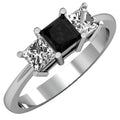 1 CT Princess Cut Black & White Diamond 3 Stone Ring D104497