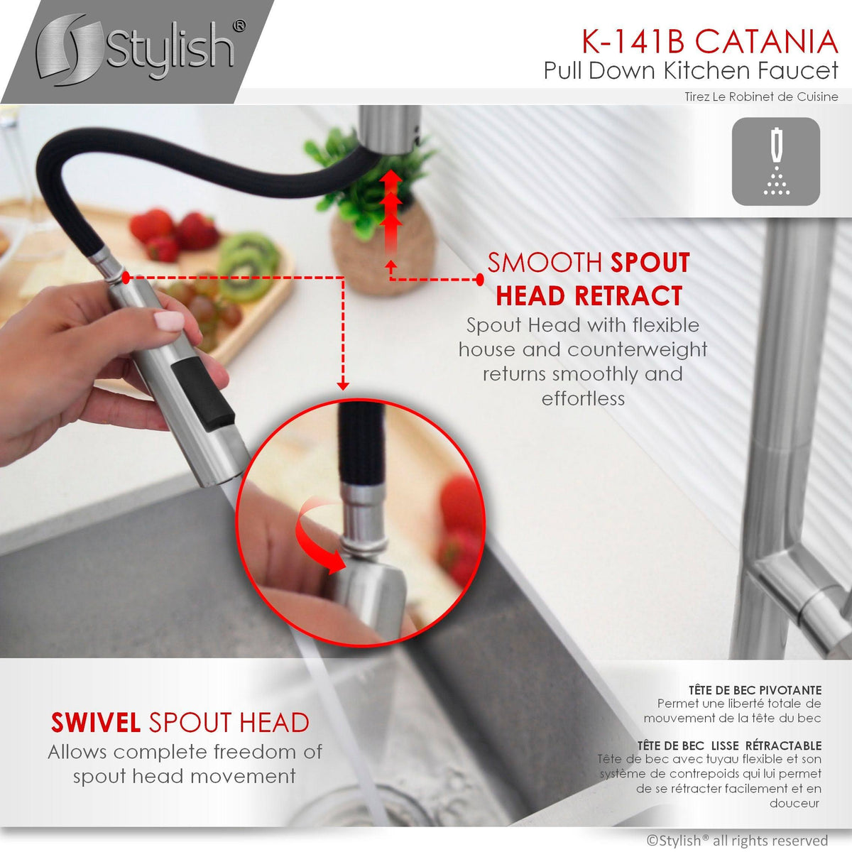 Brushed Nickel Pull Down Single Handle Kitchen Faucet N415