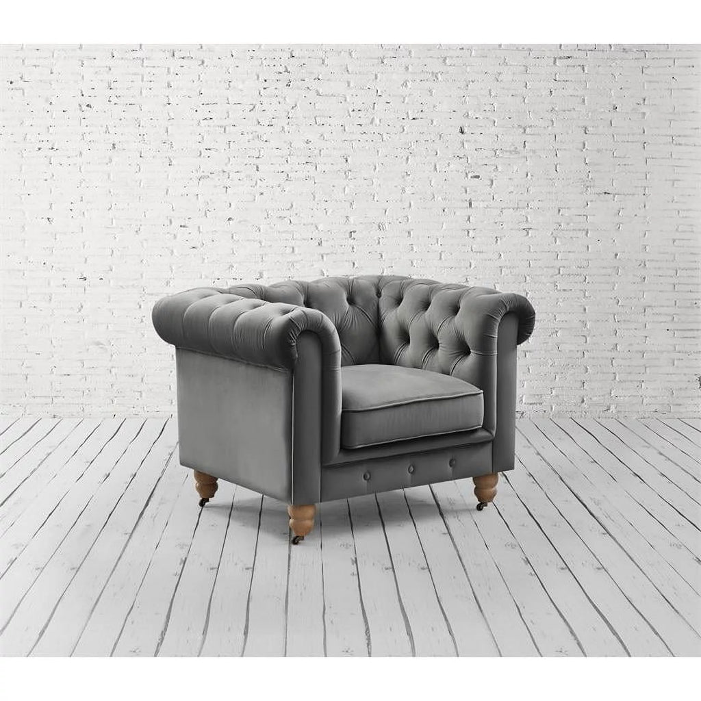 Dark Gray Velvet Button Tufted Club Chair D8360