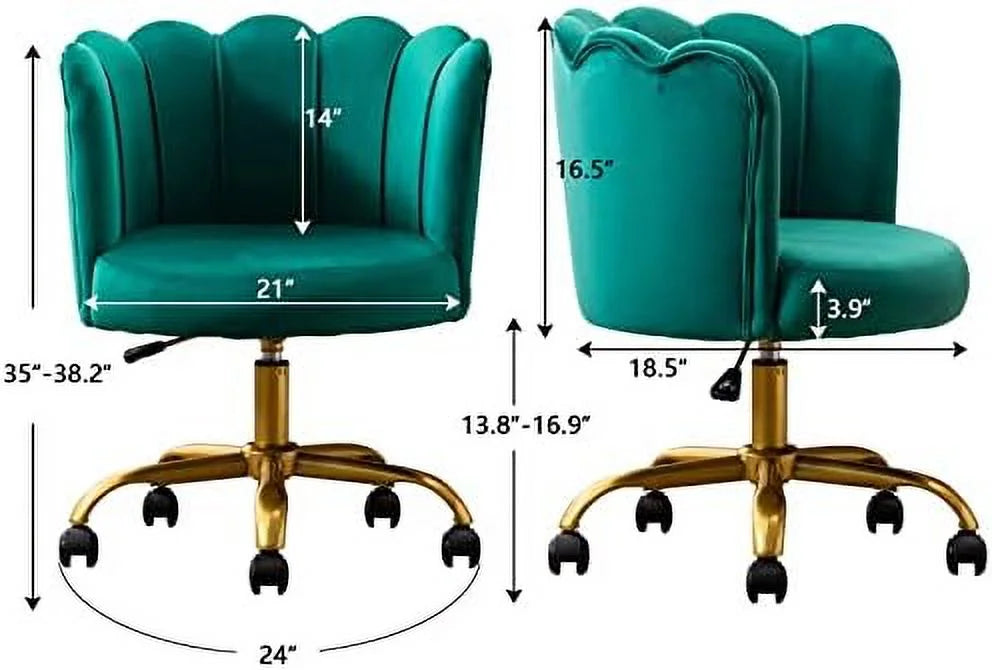 Velvet Height Adjustable Swivel Rolling Chair with Metal Base I97782