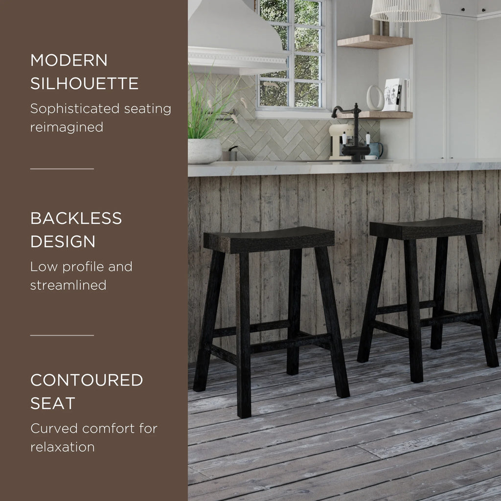 Antiqued Black Wooden Counter Stool C927