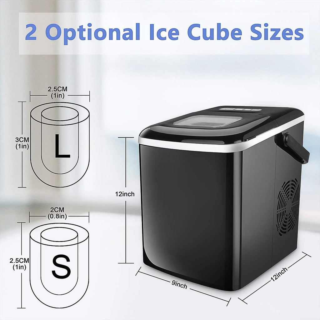 Portable Ice Maker 9 Cubes 26lbs 2 Ice Cube Sizes S700793