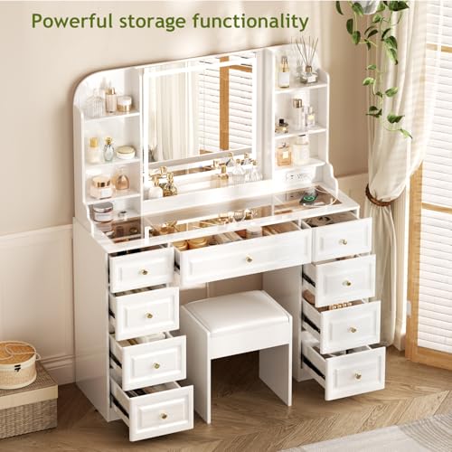 42" Black Makeup Vanity Desk with Mirror and Lights L183160