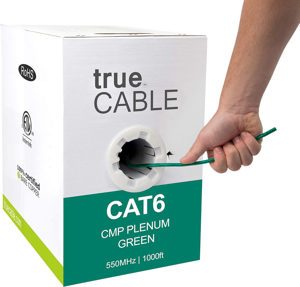 Cat6 Plenum 1000ft Black 23AWG 4 Pair Solid Bare Copper Bulk Ethernet Cable E634