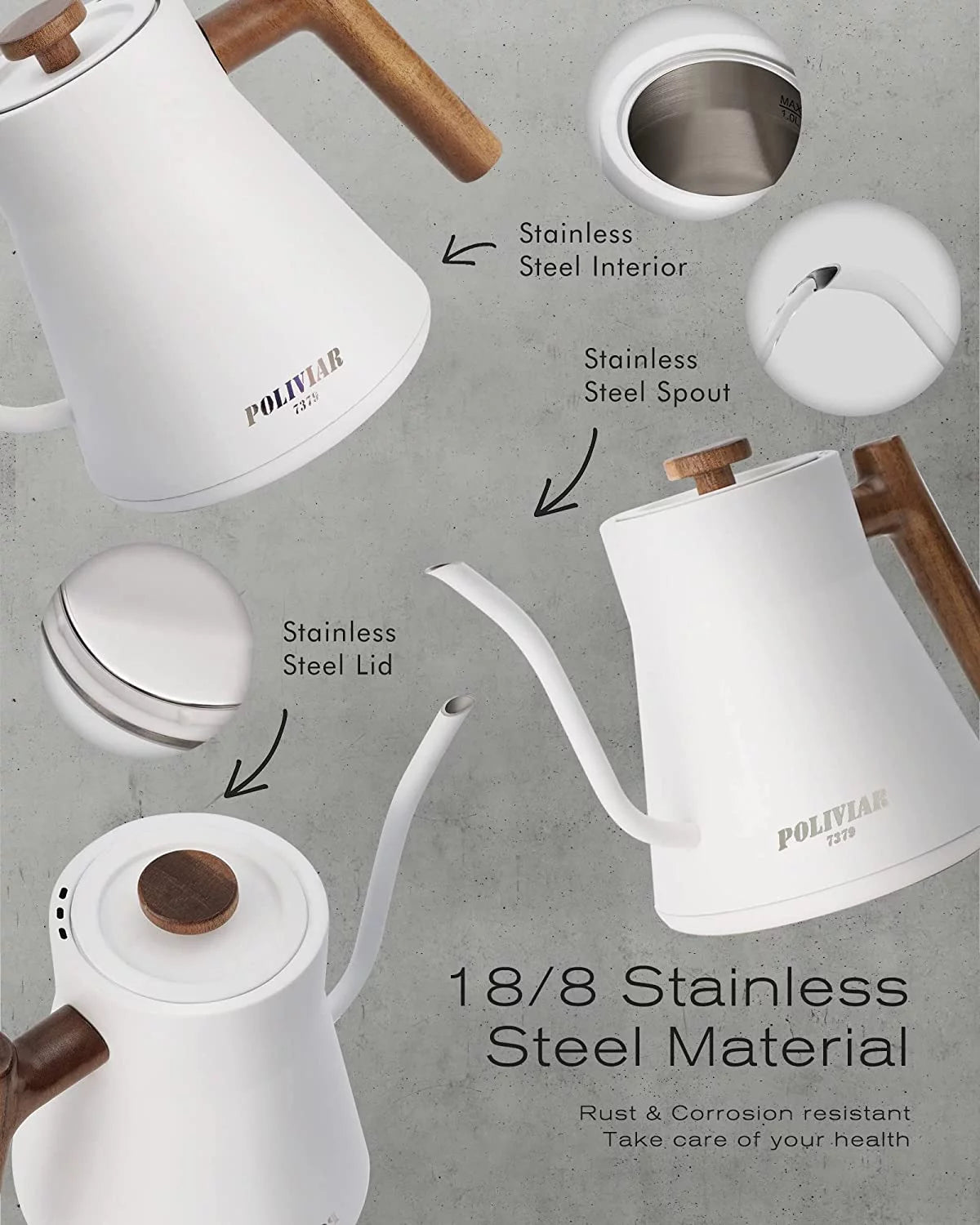 1200W Electric Gooseneck Kettle with Wood Handle N42166