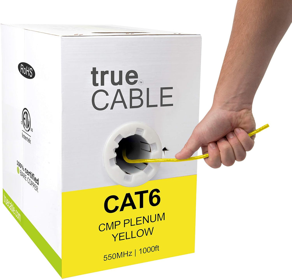 Cat6 Plenum 1000ft Black 23AWG 4 Pair Solid Bare Copper Bulk Ethernet Cable E634