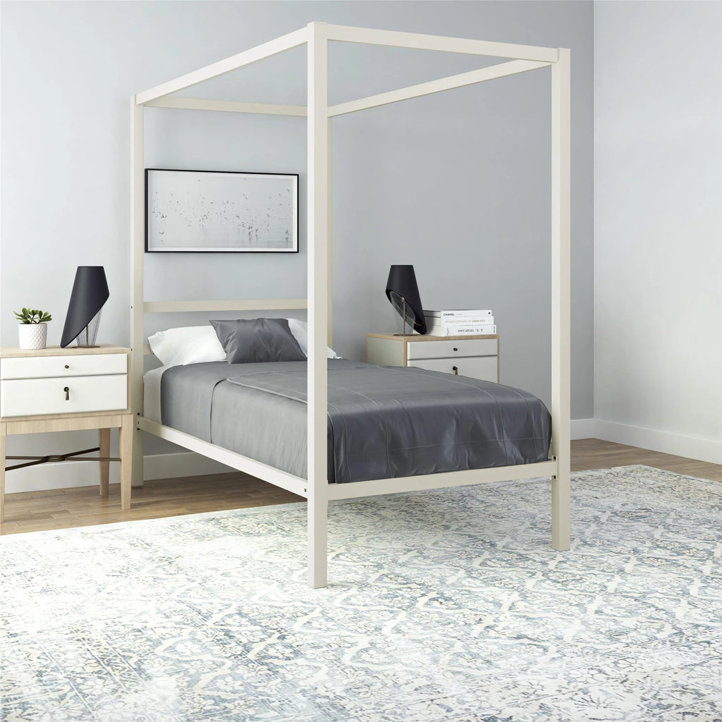 Queen Gunmetal Gray Metal Canopy Poster Bed V1058