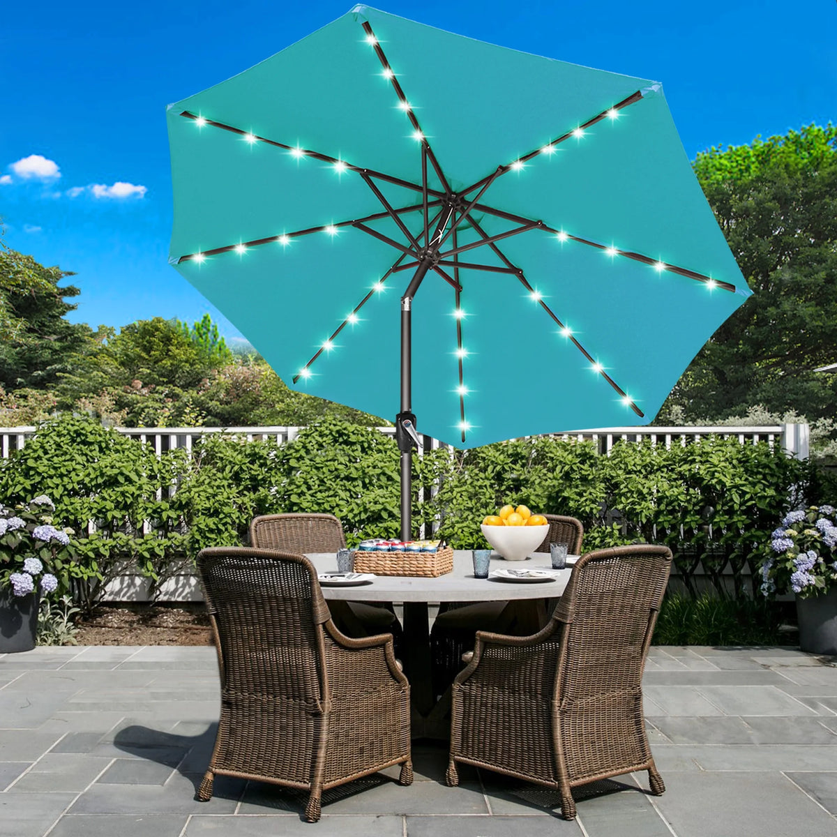Turquoise Patio Solar Umbrella with Tilt and Crank S308786