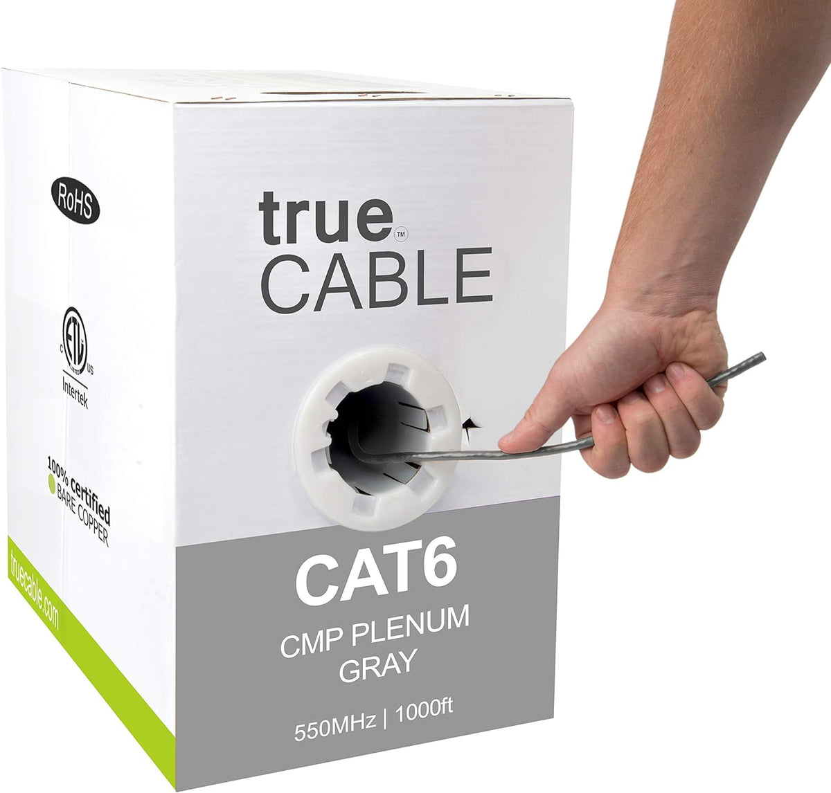Cat6 Plenum 1000ft Black 23AWG 4 Pair Solid Bare Copper Bulk Ethernet Cable E634