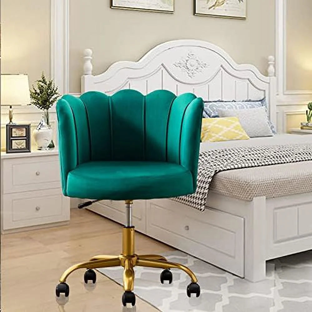 Velvet Height Adjustable Swivel Rolling Chair with Metal Base I97782