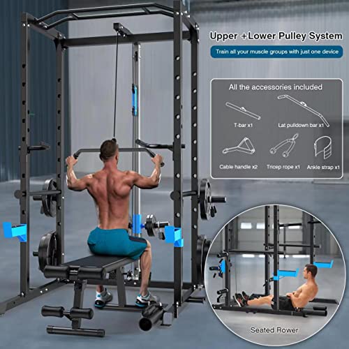 Power Cage with J-Hooks, Dip Handles, Landmine Attachment H6260