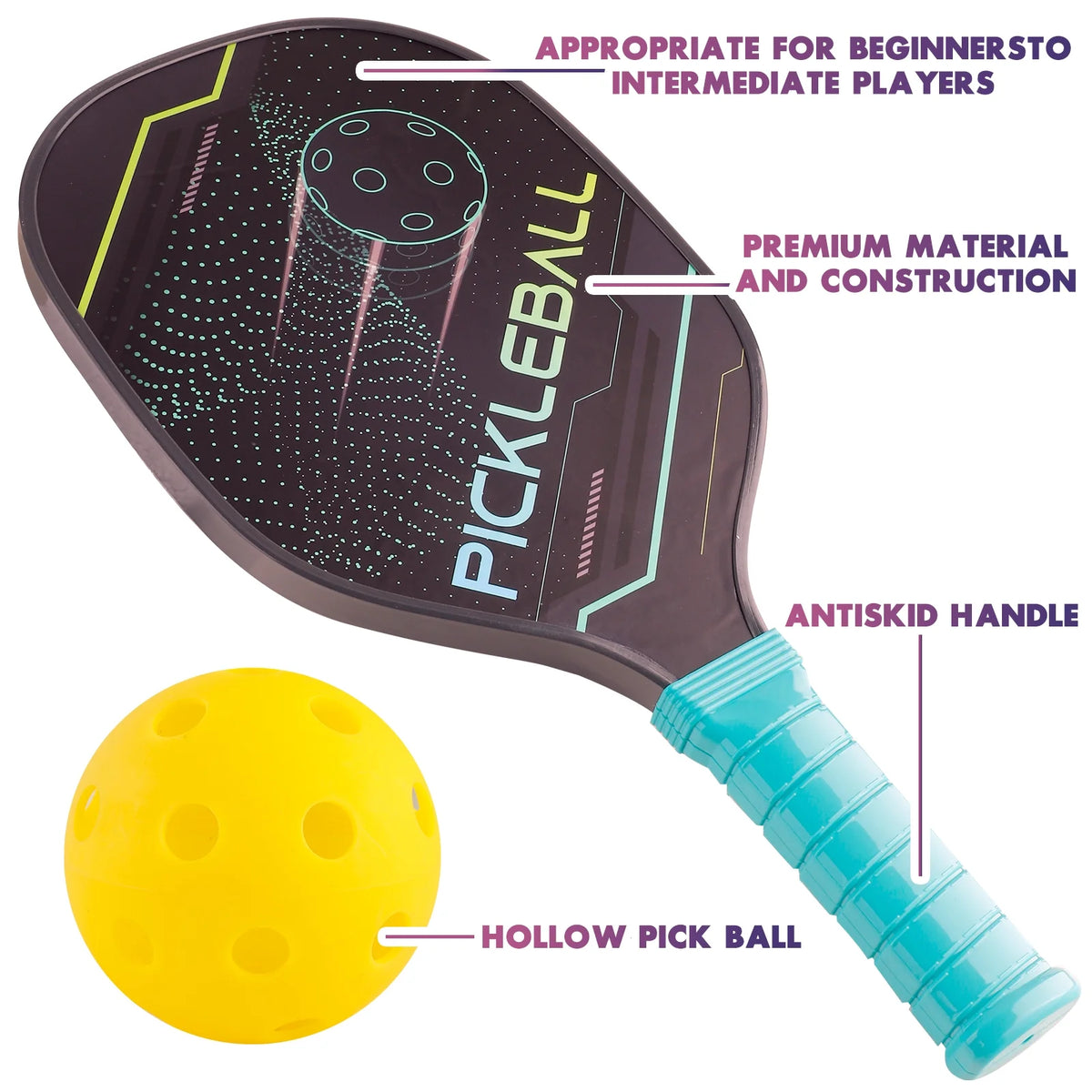 Pickleball Paddles Set of 2 with 4 Balls and Bag R930