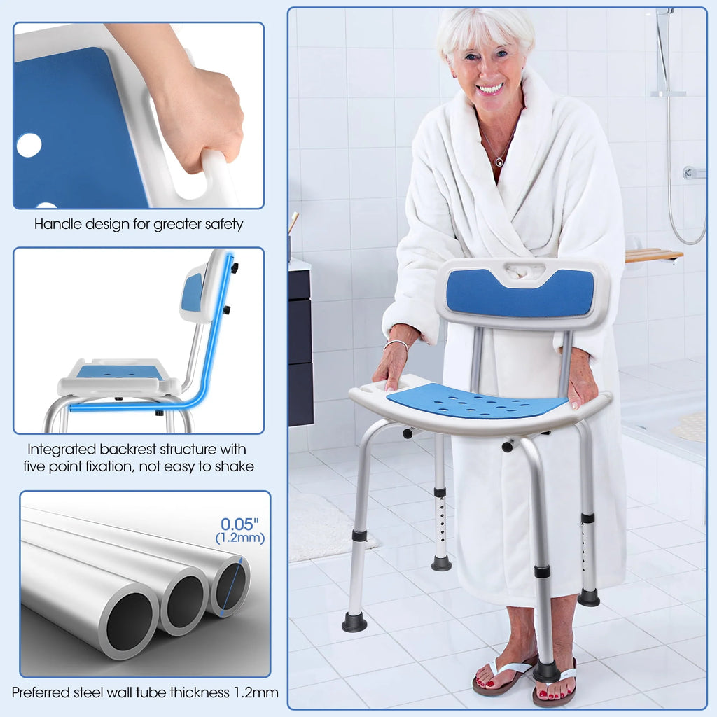 Bath and Shower Chair with Back and Padded Armrests, Height Adjustable U59334