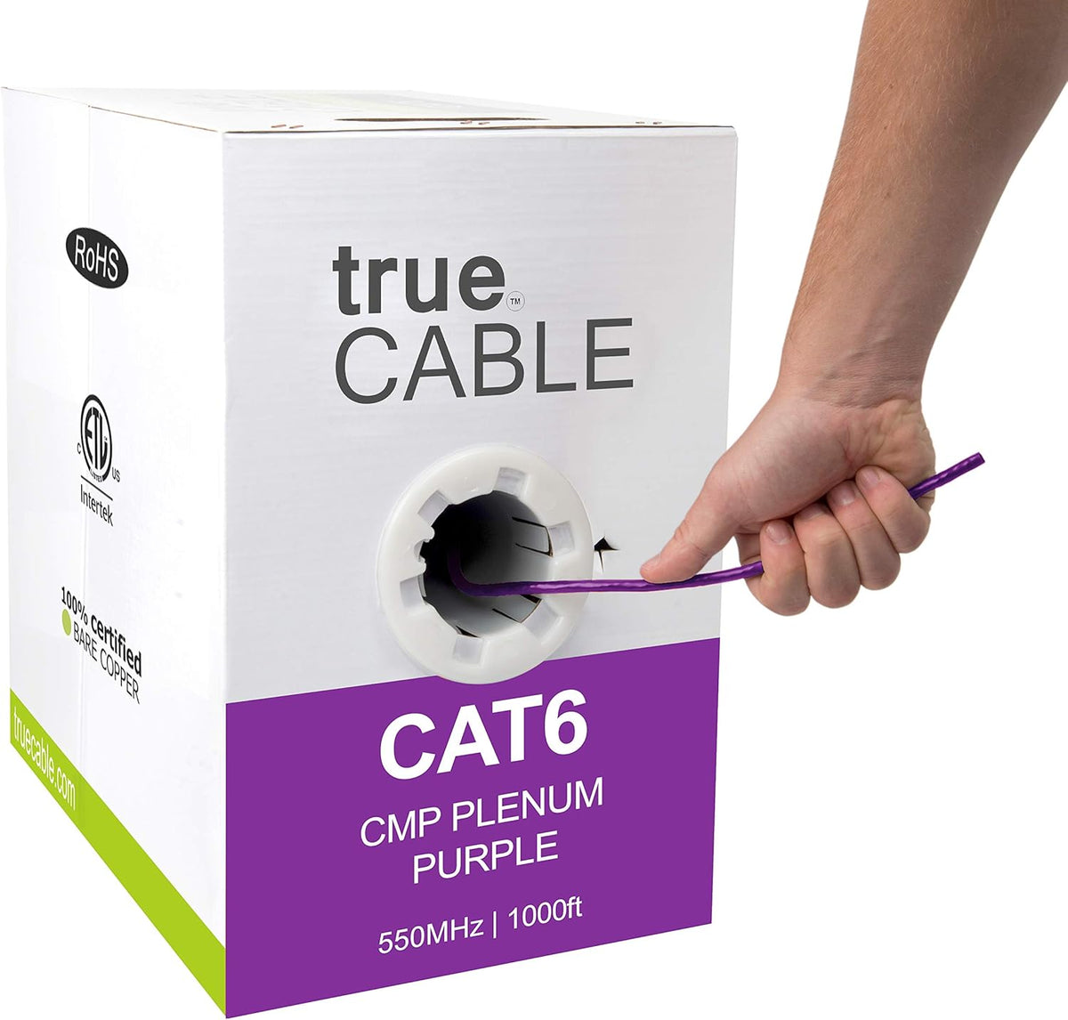 Cat6 Plenum 1000ft Black 23AWG 4 Pair Solid Bare Copper Bulk Ethernet Cable E634