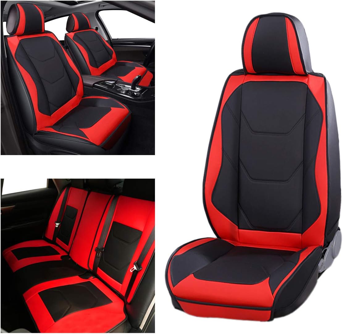 Black/Red Leather Car Seat Covers Full Set A72088