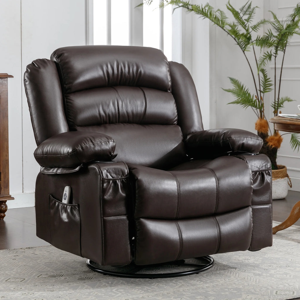 Brown Ergonomic Swivel Rocker Recliner Chair with Vibration Massage and Heat L81480