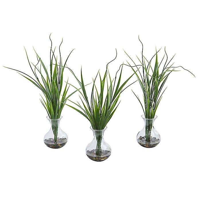 14x22 Grass Artificial Plant in Glass Vase Set of 3 B525