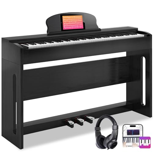 88-Key Weighted Hammer Action Digital Piano with Speakers, Furniture Stand and Triple Pedals V78490