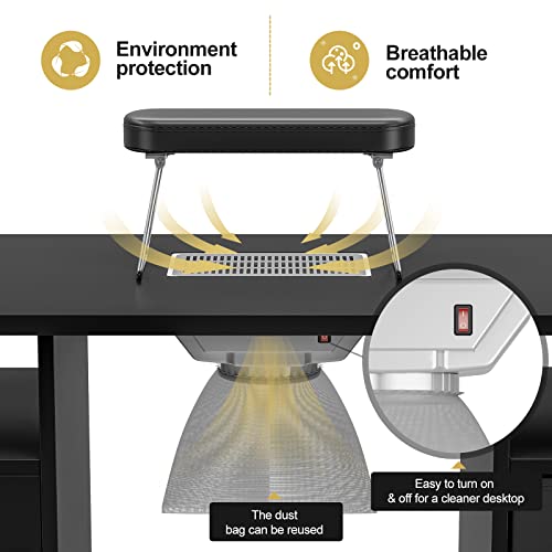 Black Manicure Table with Dust Collector, Wrist Cushion, Drawers, Lockable Wheels & Cabinet Q18597