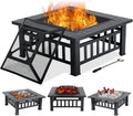32 Fire Pit Table Wood Burning with Spark Screen Fire Poker Black F6411
