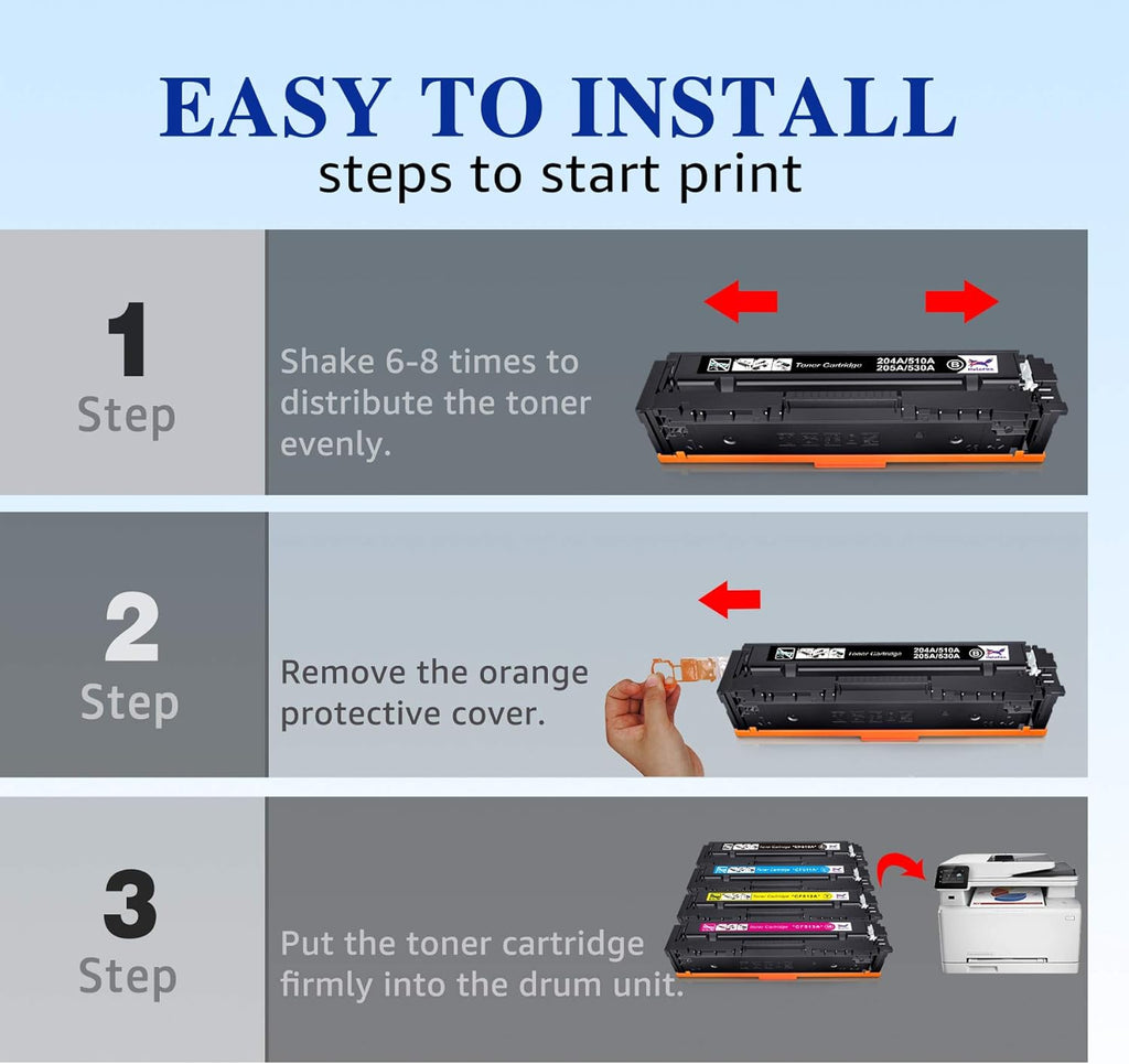Compatible Toner Cartridge 4-Pack for HP 204A CF510A CF511A CF512A CF513A Pro MFP M180n M180nw M181fw M154a M154nw Color Pro Printer (Black, Cyan, Yellow, Magenta) K95034