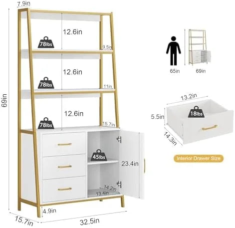69" Tall 4-Tier Bookshelf with Drawers and Shelves R71775