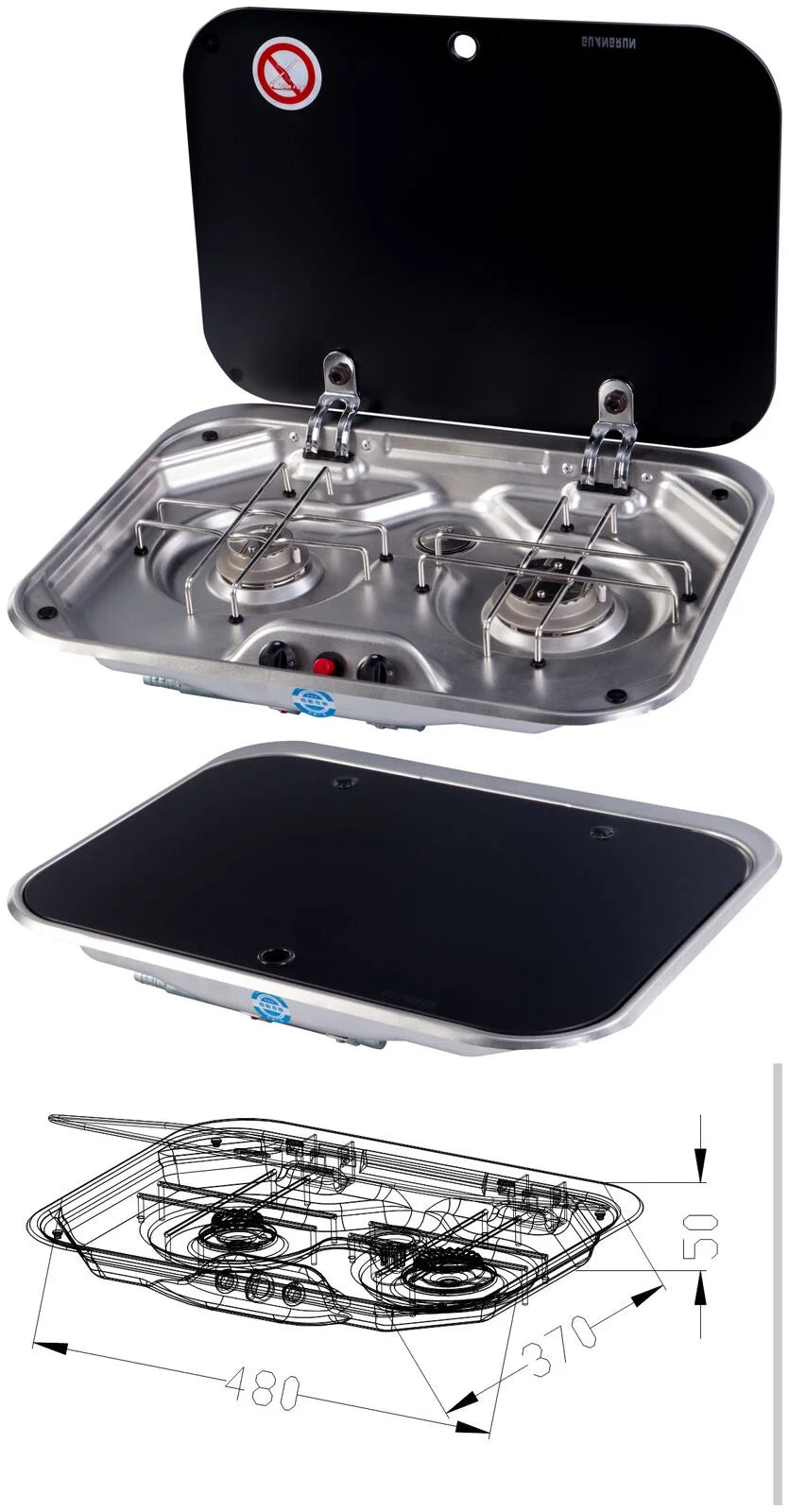 2 Burner LPG Gas Stove Cooktop with Glass Lid N884