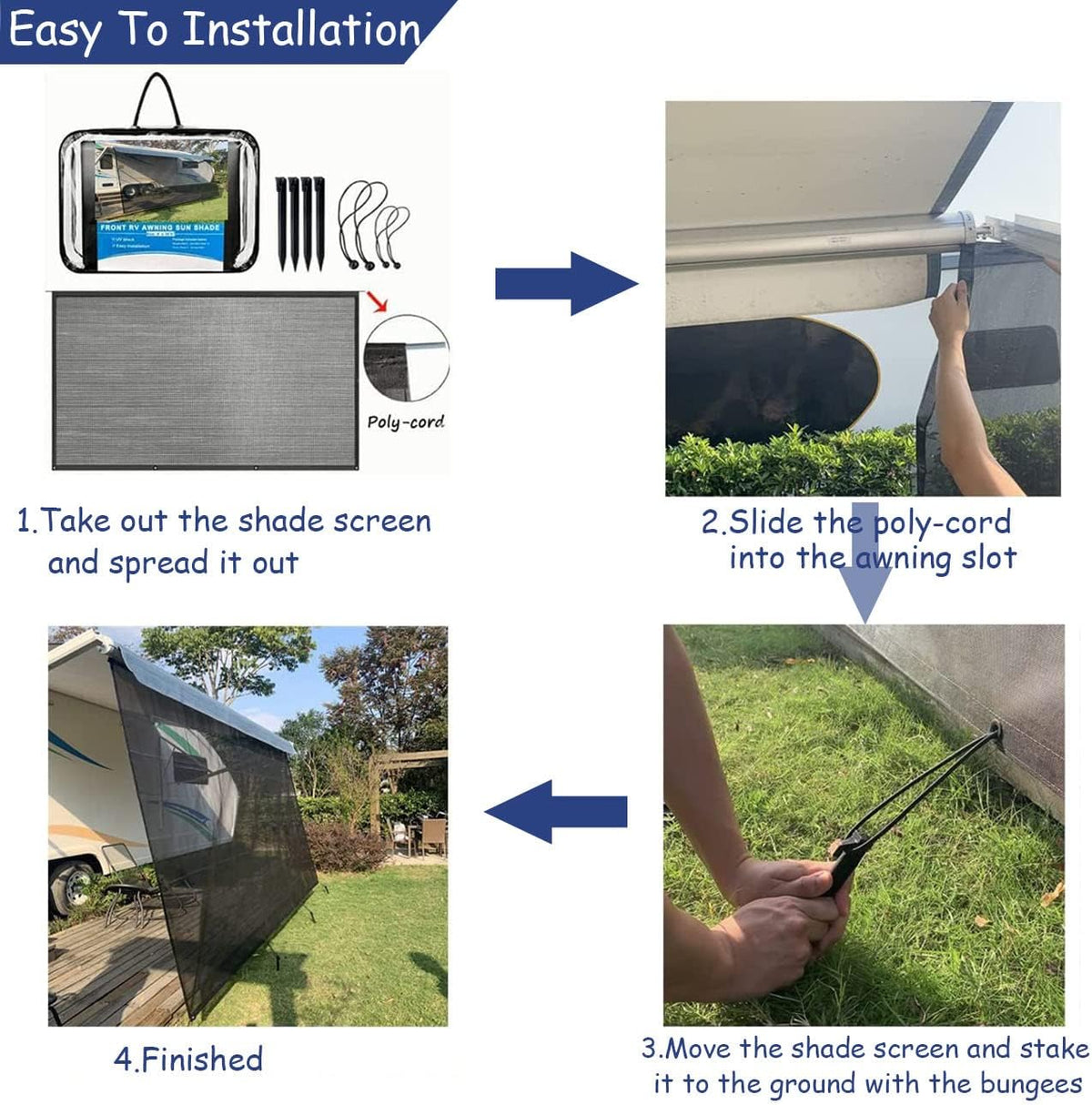 Black Mesh RV Awning Shade Screen with Zipper 15'X8' C25639